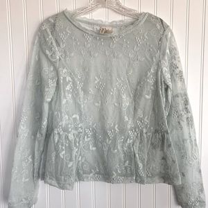 H&M sheer green DIVIDED top with embroidery SIZE SMALL